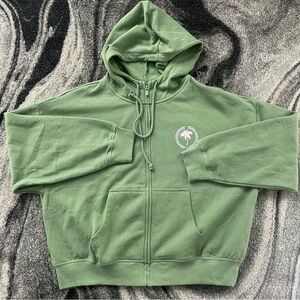 New Victoria’s Secret Pink Full Zip Hoodie (L) Drawstring Logo Green NWT